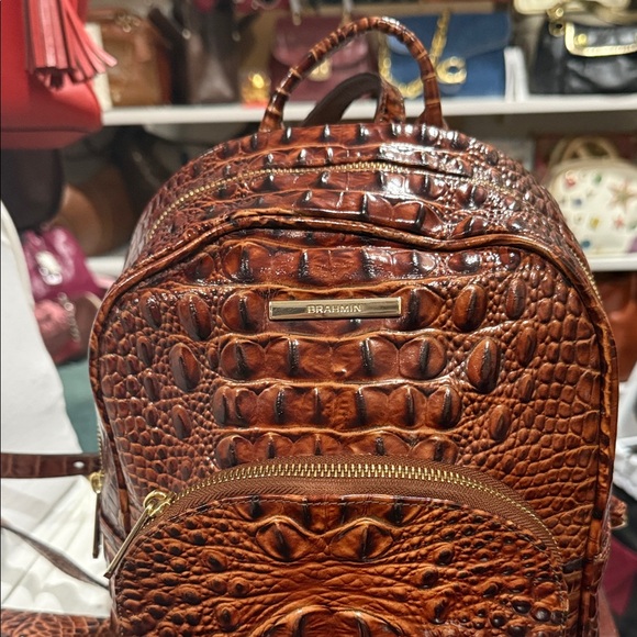 Brahmin Brown Croc Embossed Backpack and Wallet Set - Picture 8 of 11